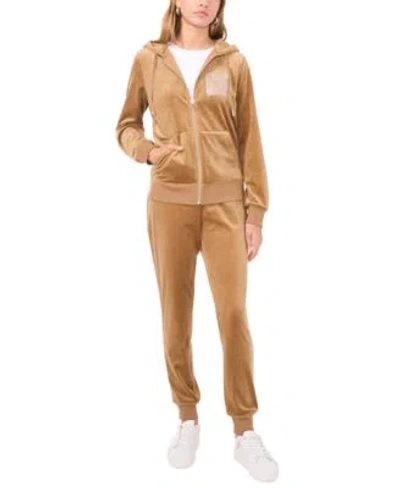 Vince Camuto Womens Velour Crystal Logo Hoodie Joggers In Black