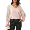 Vince Camuto Metallic Ruffle Cuff Velvet Top In Neutral