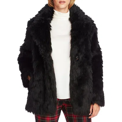 Vince Camuto Womens Winter Cold Weather Faux Fur Coat In Black