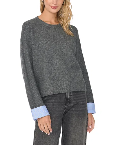 Vince Camuto Woven Cuff Crewneck Sweater In Gray