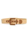 Vince Camuto Woven Square Buckle Belt In Brown