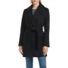 Vince Camuto Wrap Coat With Removable Faux Fur Collar In Black