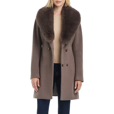 Vince Camuto Wrap Coat With Removable Faux Fur Collar In Mink