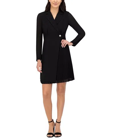 Vince Camuto Wrap Dress Womens Black Knee Length Long Sleeve Notch Lapel Fts1442