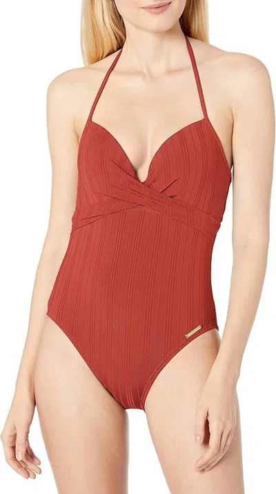 Vince Camuto Wrap Front One-piece Bikini In Papaya In Brown