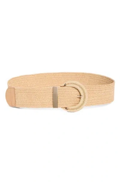 Vince Camuto Wrapped Buckle Stretch Woven Straw Belt In Nude