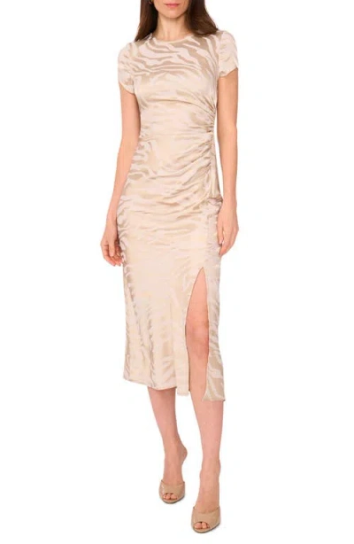 Vince Camuto Zebra Stripe Short Sleeve Midi Dress In Neutral