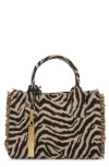 Vince Camuto Zhury Zebra Stripe Fringe Trim Tote In Brown