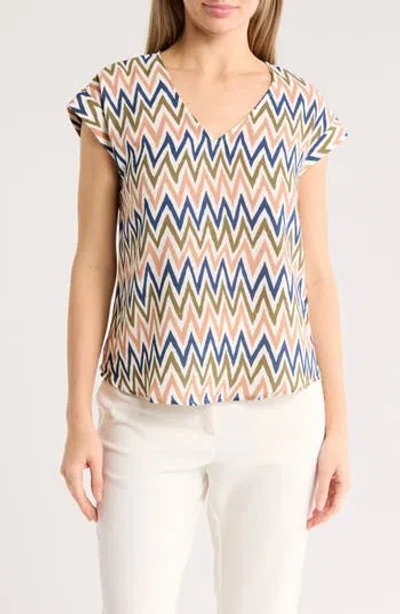 Vince Camuto Zigzag Cap Sleeve Top In New Ivory Zig Zag