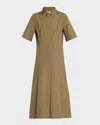 Vince Canvas Tape Flare Shirtdress In Moss Smoke