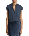 Vince Cap-sleeve Blouse With Hidden Placket In Blue
