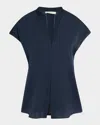 Vince Cap-sleeve Blouse With Hidden Placket In Blue