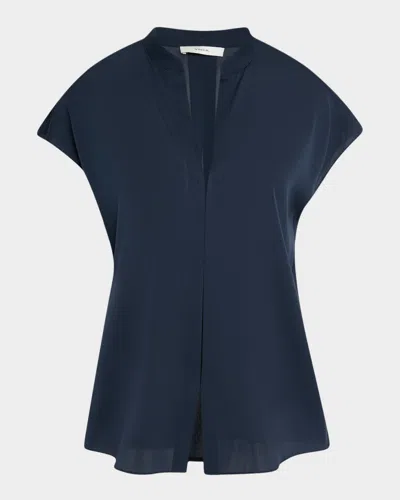 Vince Cap-sleeve Blouse With Hidden Placket In Blue