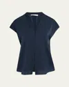 Vince Cap-sleeve Blouse With Hidden Placket