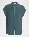 Vince Cap-sleeve Blouse With Hidden Placket In Green