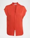 Vince Cap-sleeve Blouse With Hidden Placket In Burgundy