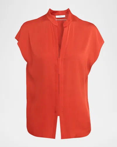 Vince Cap-sleeve Blouse With Hidden Placket In Red