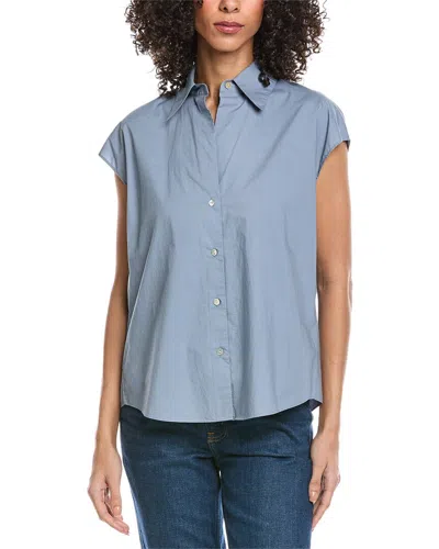 Vince Cap Sleeve Button Blouse In Blue