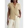 Vince Cap Sleeve Button Front Top In Beige Stone