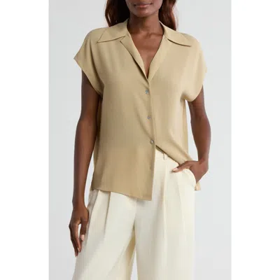 Vince Cap Sleeve Button Front Top In Beige Stone