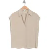 Vince Cap Sleeve Button Front Top In Oyster