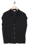 Vince Cap Sleeve Button-up Shirt In Black
