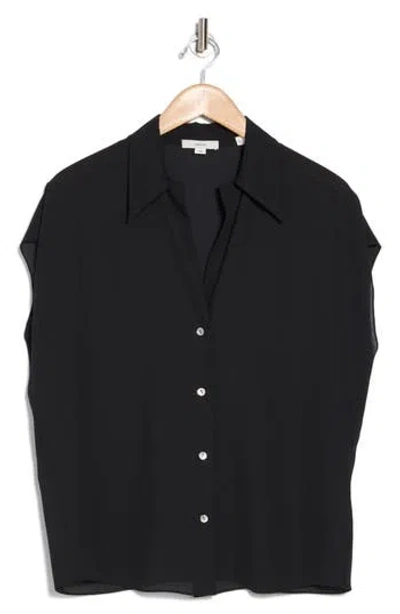 Vince Cap Sleeve Button-up Shirt In Black