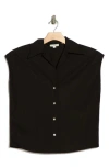 Vince Cap Sleeve Cotton Button-up Shirt In Black