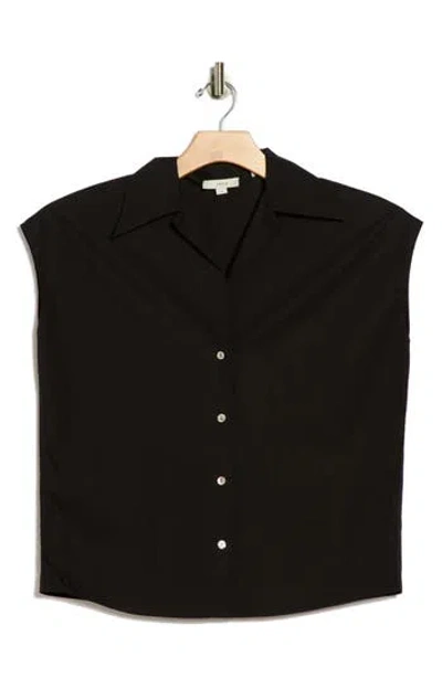 Vince Cap Sleeve Cotton Button-up Shirt In Black