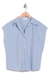 Vince Cap Sleeve Cotton Button-up Shirt In Blue