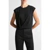Vince Cap Sleeve Drape Top In Black