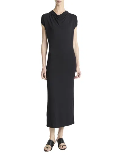 Vince Cap Sleeve Draped Cowl Neck Dress In Black