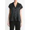 Vince Cap Sleeve Gathered Back Short Sleeve Silk Button-up Shirt
