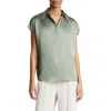 Vince Cap-sleeve Ruched-back Silk Blouse In Sea Fern