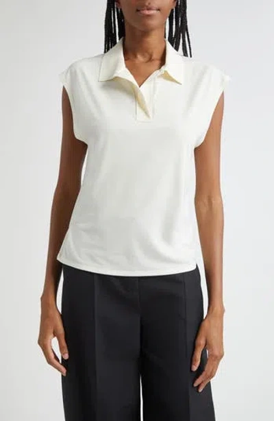 Vince Cap Sleeve Johnny Collar Polo In Ivory
