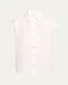 Vince Cap-sleeve Linen Button-front Blouse In Optic White