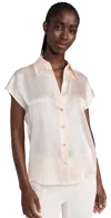 Vince Cap-sleeve Ruched-back Silk Blouse In Chiffon