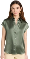 VINCE CAP SLEEVE RUCHED BACK BLOUSE SEA FERN