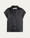 Vince Cap Sleeve Gathered Back Short Sleeve Silk Button-up Shirt In Multi