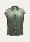 Vince Cap Sleeve Ruched Back Blouse Sea Fern In Black