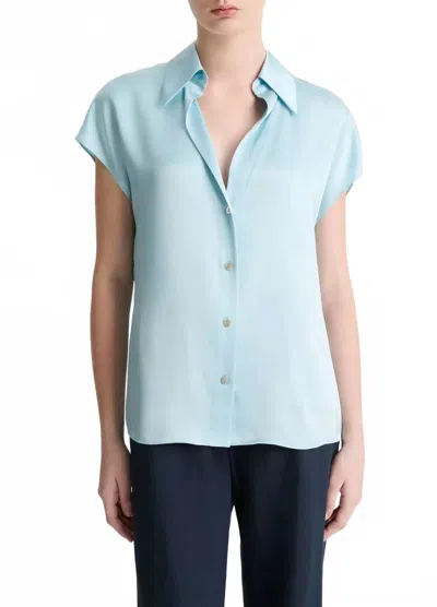 Vince Cap Sleeve Ruched Blouse In Celeste