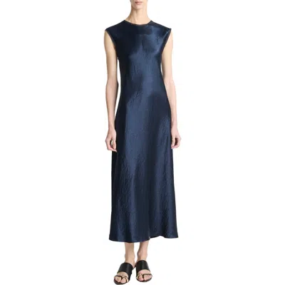Vince Cap Sleeve Satin Maxi Dress In Blue