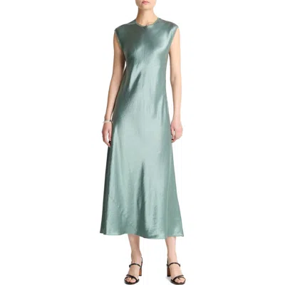 Vince Cap Sleeve Satin Maxi Dress In Green