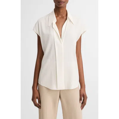 Vince Cap Sleeve Stretch Silk Button-up Shirt In White