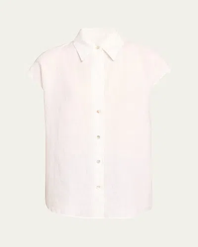 Vince Cap-sleeve Linen Button-front Blouse In White