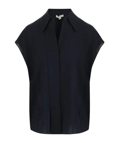 Vince Cap-sleeve Silk Blouse In Blue