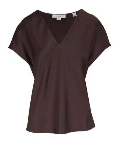 Vince Cap-sleeve V-neck Blouse In Brown