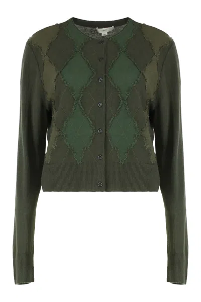 Vince Cardigan In Mixed Wool Argyle In Green
