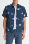 Vince Cascading Floral Short Sleeve Button-up Shirt In Blue