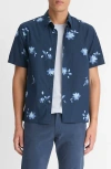 Vince Cascading Floral Short Sleeve Button-up Shirt In Deep Sea/aqua